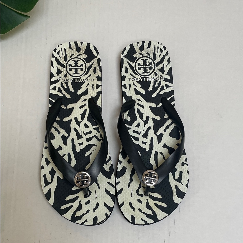 Tory Burch Black and Cream Flip-Flops